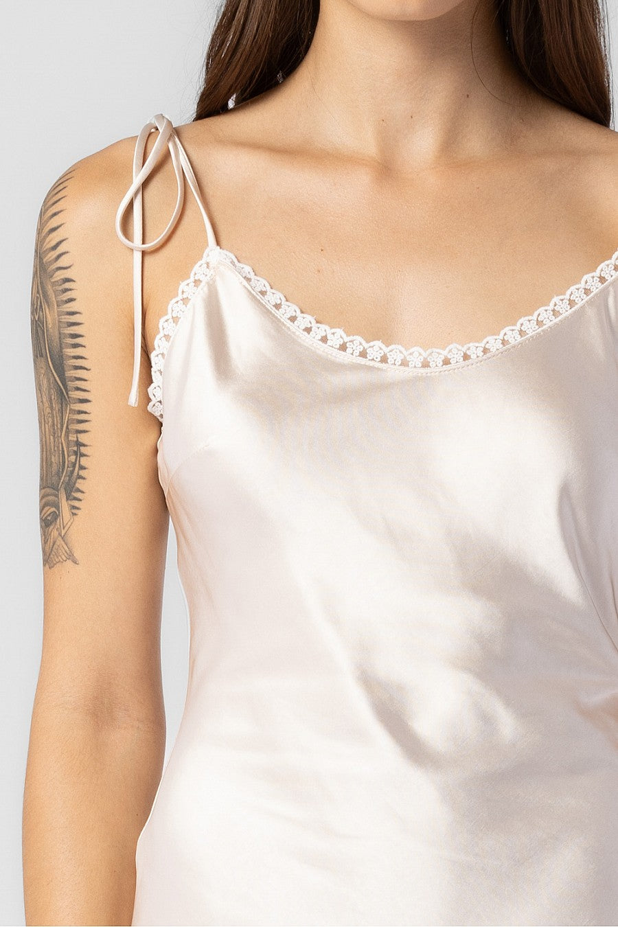 CATHRYN WOVEN SATIN LACE TRIM CAMI DRESS