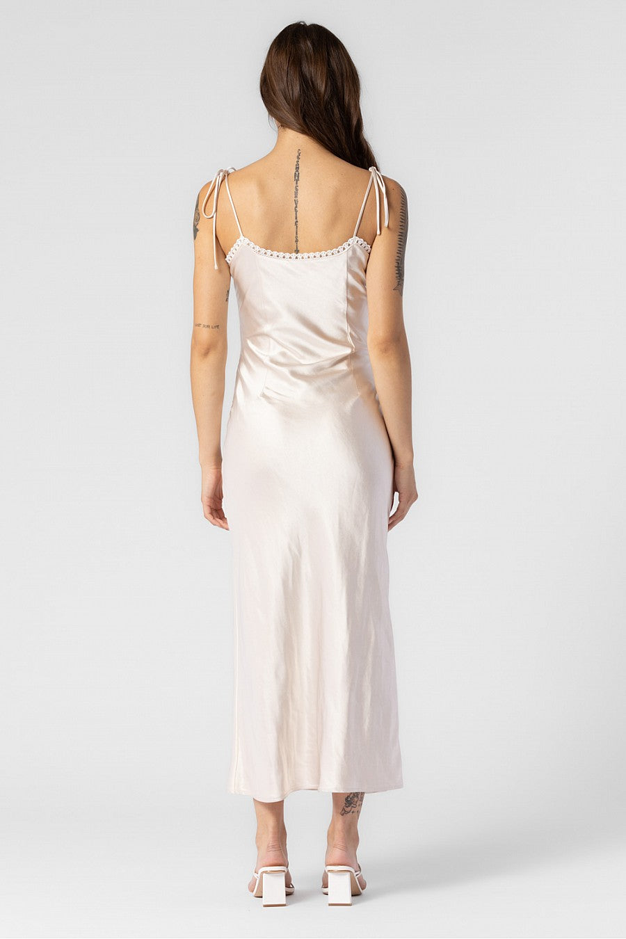 CATHRYN WOVEN SATIN LACE TRIM CAMI DRESS