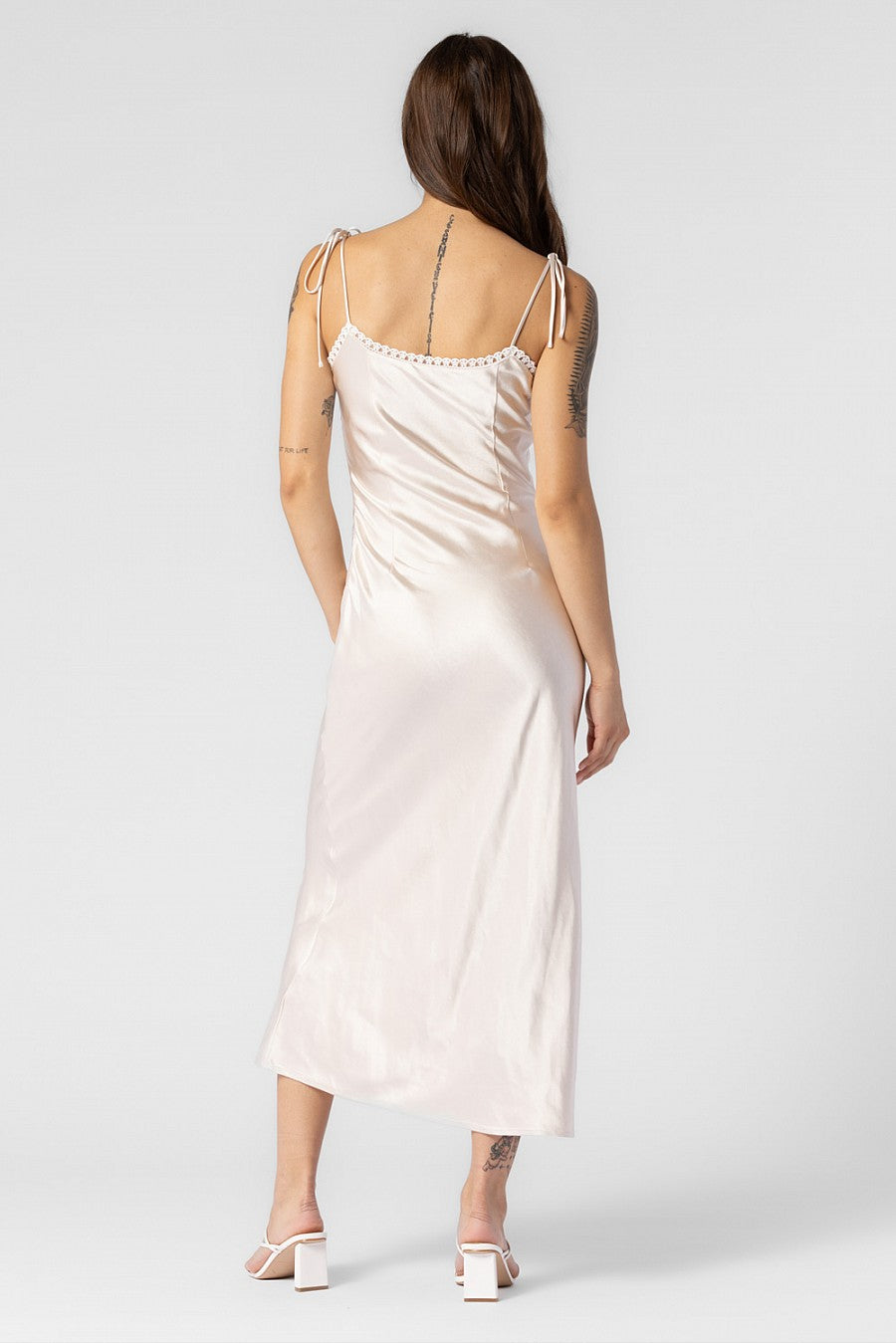 CATHRYN WOVEN SATIN LACE TRIM CAMI DRESS