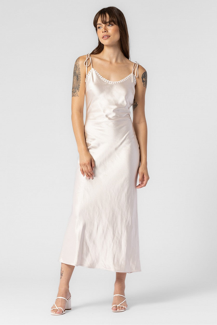 CATHRYN WOVEN SATIN LACE TRIM CAMI DRESS