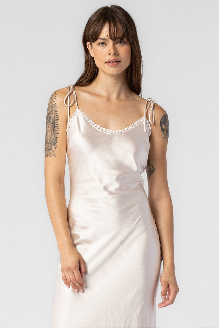 CATHRYN WOVEN SATIN LACE TRIM CAMI DRESS