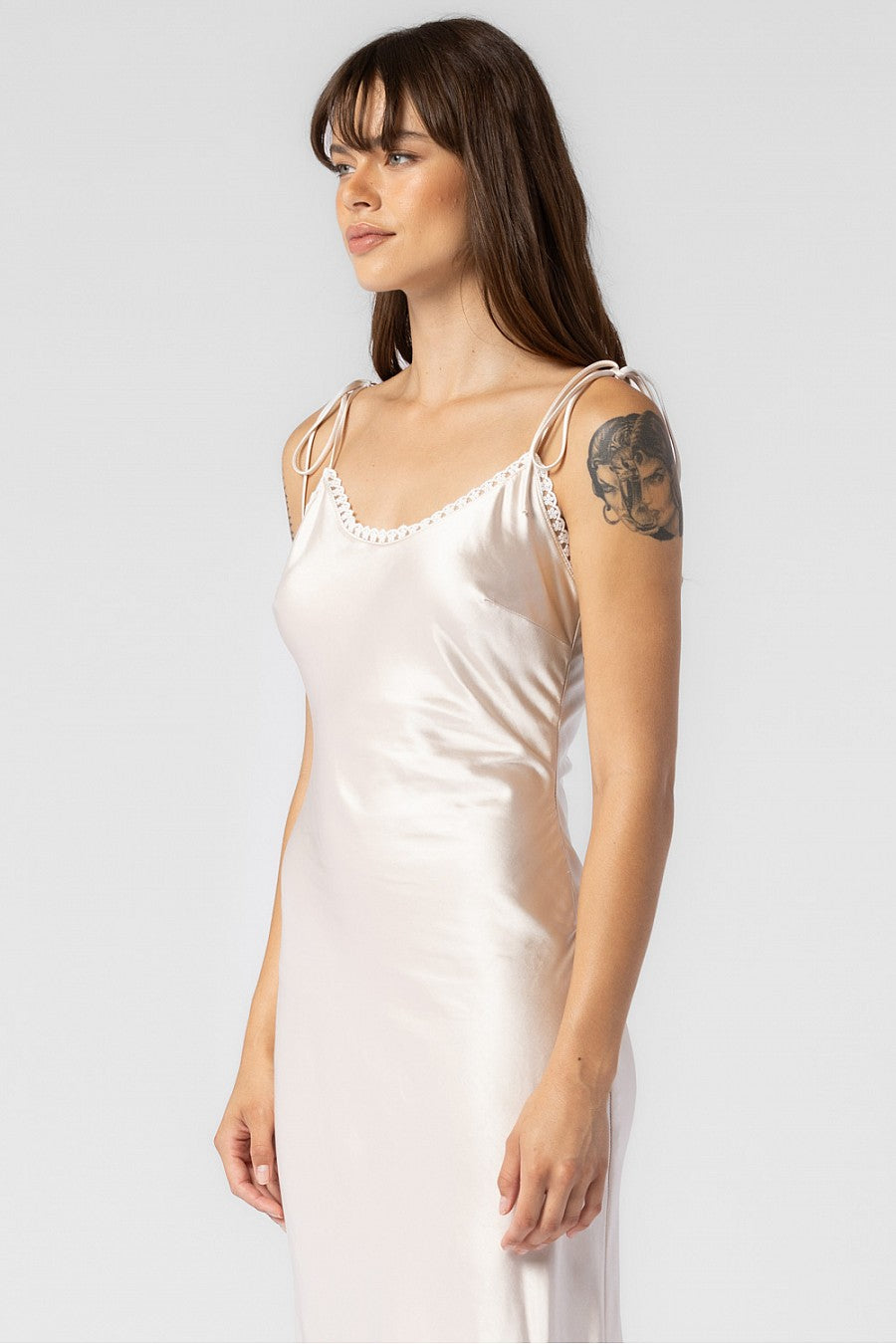 CATHRYN WOVEN SATIN LACE TRIM CAMI DRESS
