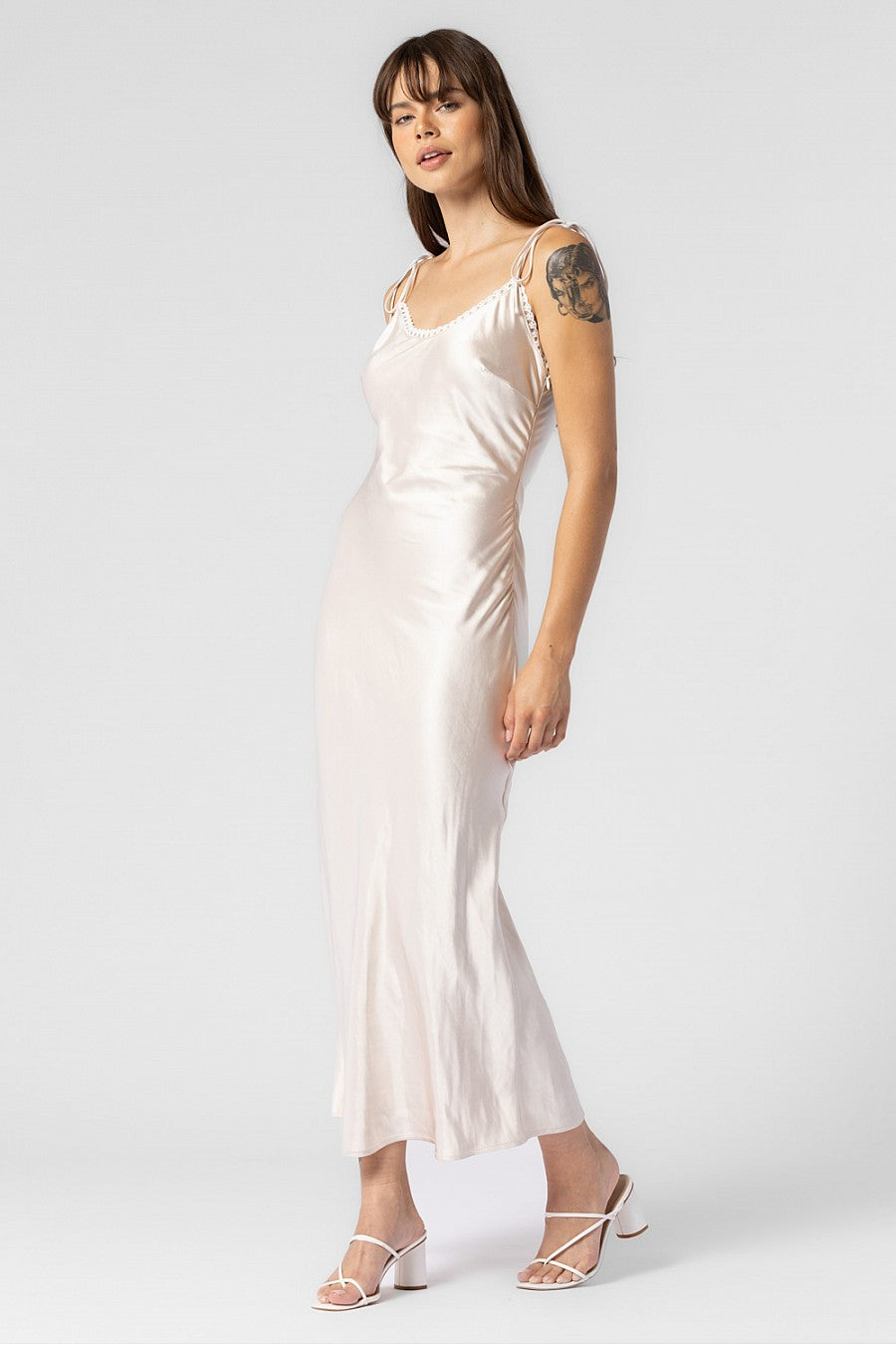 CATHRYN WOVEN SATIN LACE TRIM CAMI DRESS