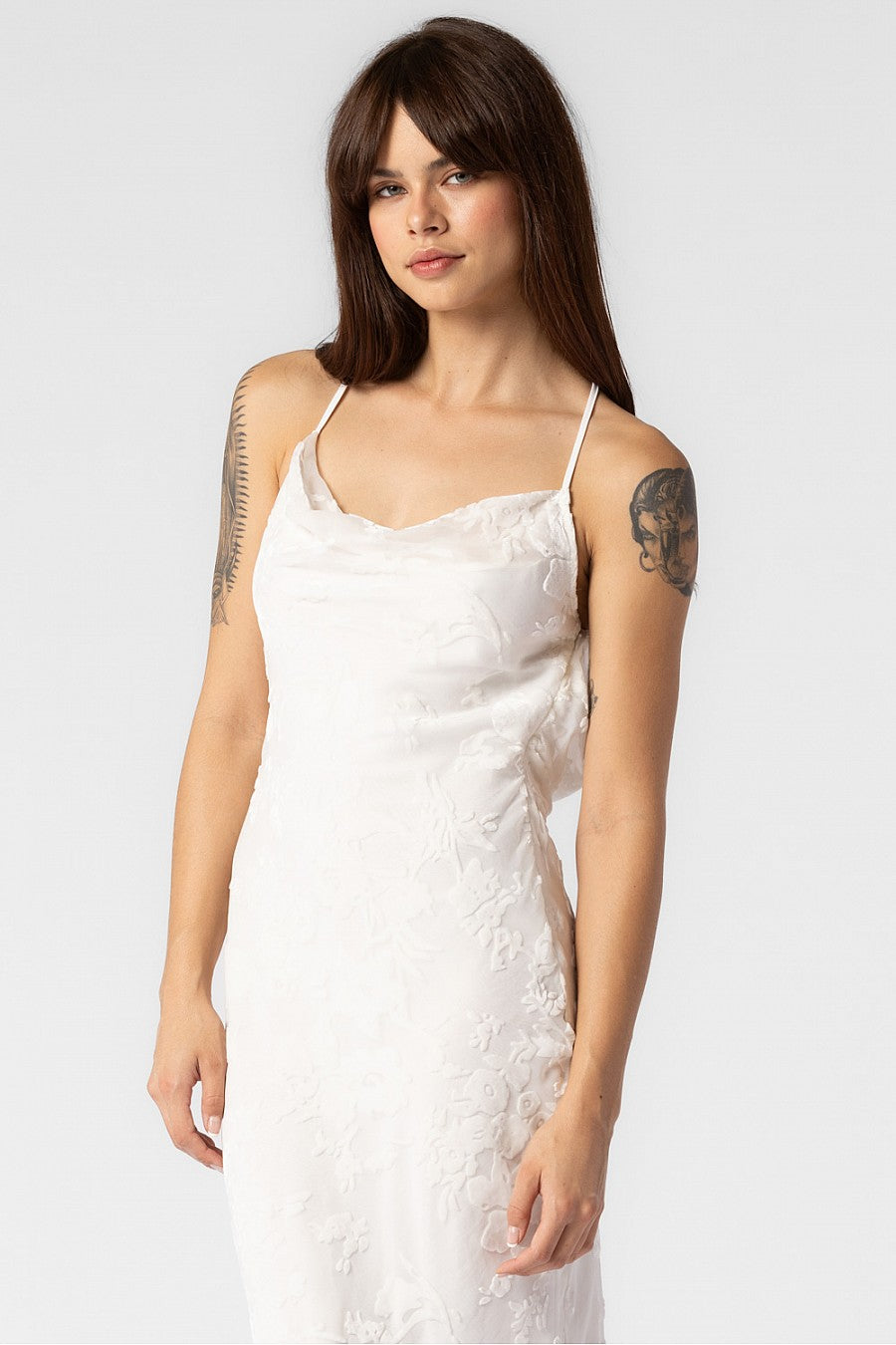 ELIZABETH FLORAL VELVET PRINT COWL NECK LONG DRESS