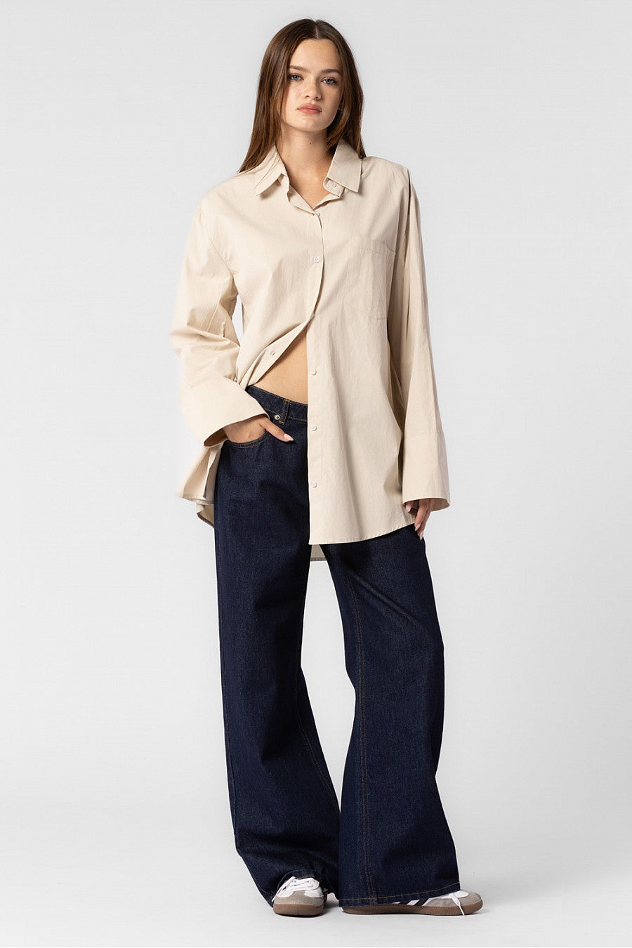 CHARLOTTE WOVEN COTTON OVERSIZED BUTTON DOWN SHIRT DRESS