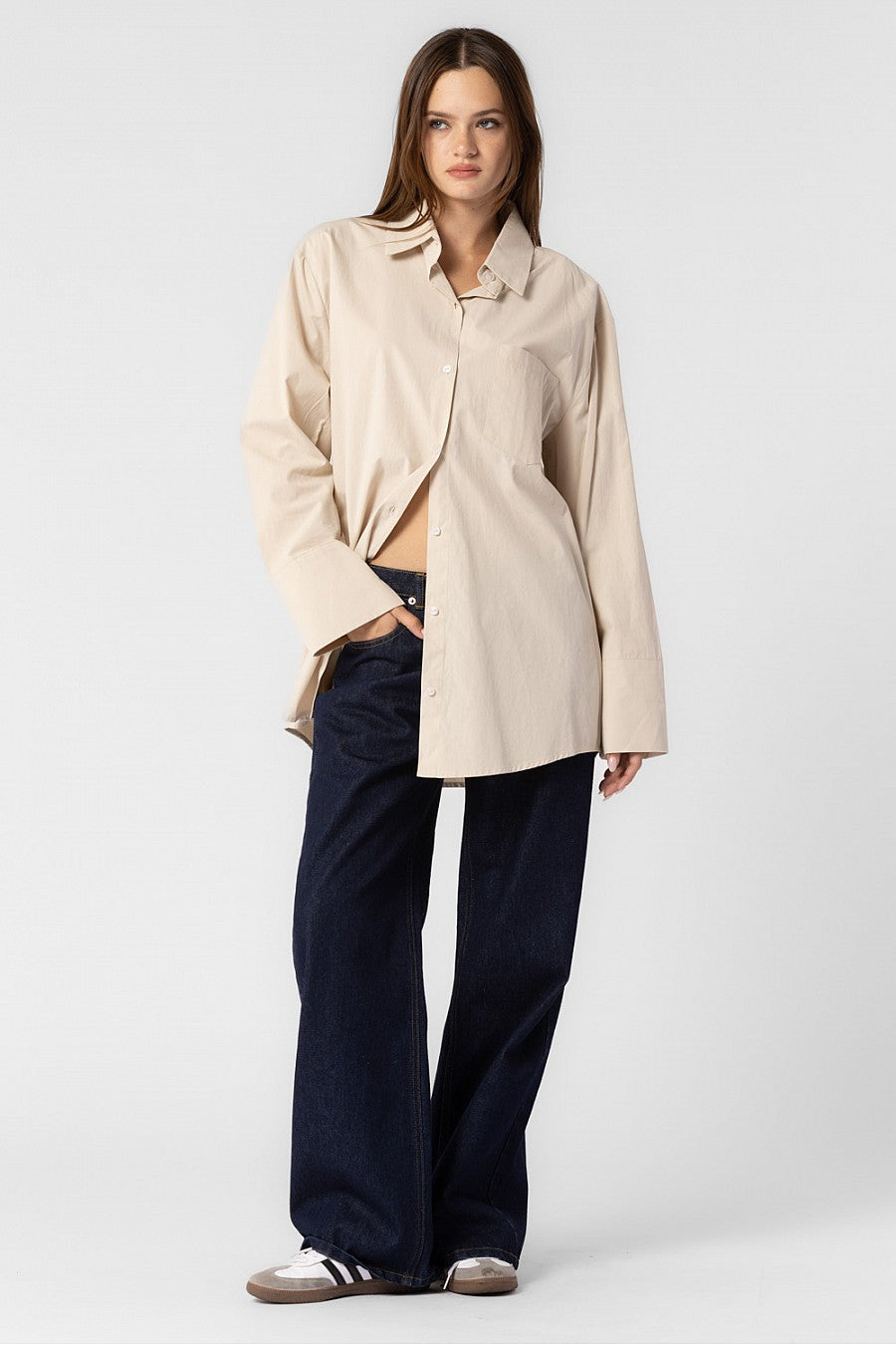CHARLOTTE WOVEN COTTON OVERSIZED BUTTON DOWN SHIRT DRESS