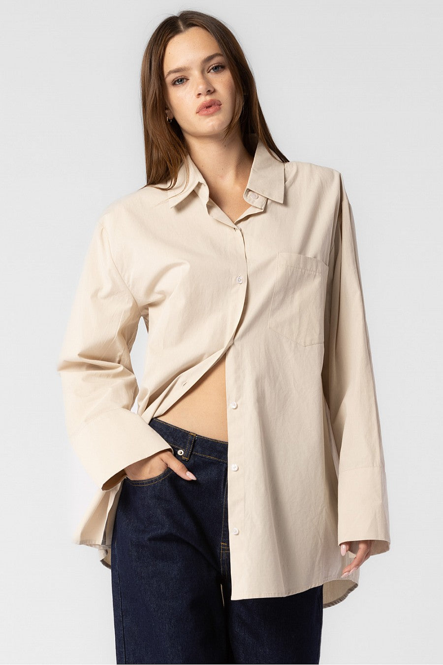 CHARLOTTE WOVEN COTTON OVERSIZED BUTTON DOWN SHIRT DRESS