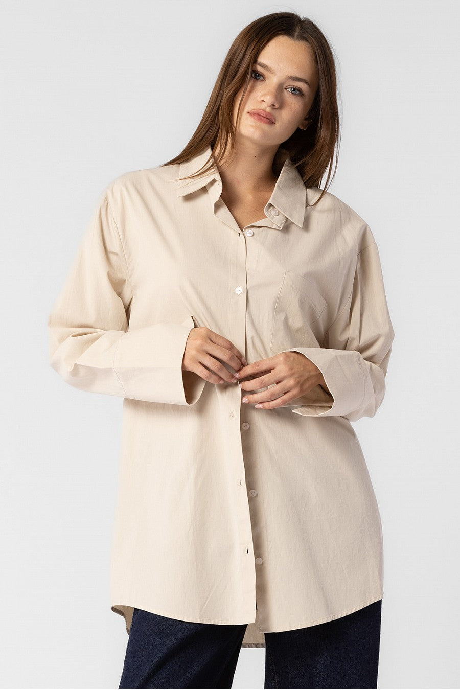 CHARLOTTE WOVEN COTTON OVERSIZED BUTTON DOWN SHIRT DRESS