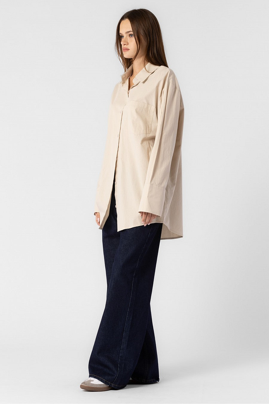 CHARLOTTE WOVEN COTTON OVERSIZED BUTTON DOWN SHIRT DRESS