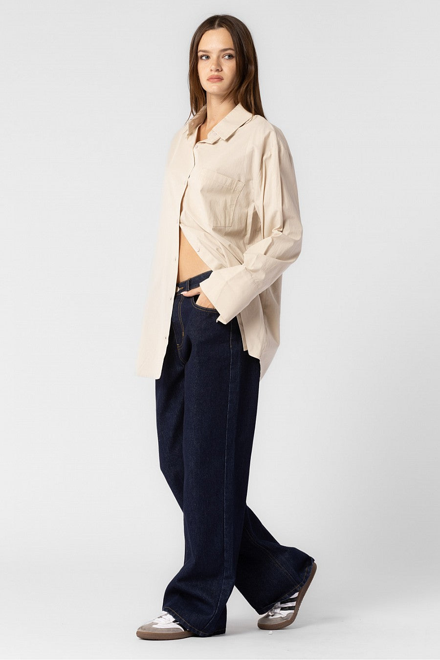 CHARLOTTE WOVEN COTTON OVERSIZED BUTTON DOWN SHIRT DRESS