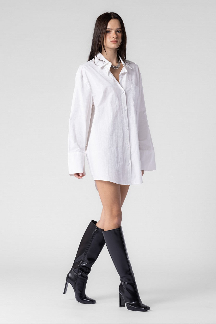 CHARLOTTE WOVEN COTTON OVERSIZED BUTTON DOWN SHIRT DRESS