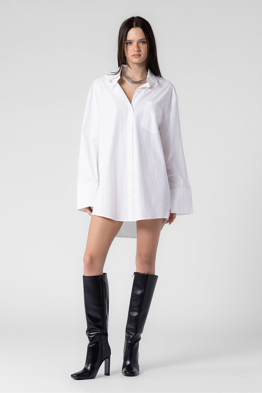 CHARLOTTE WOVEN COTTON OVERSIZED BUTTON DOWN SHIRT DRESS