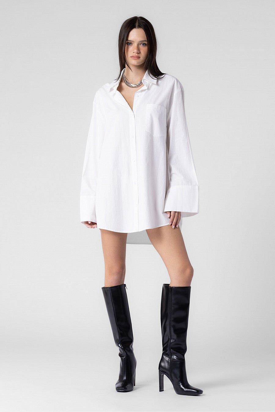CHARLOTTE WOVEN COTTON OVERSIZED BUTTON DOWN SHIRT DRESS