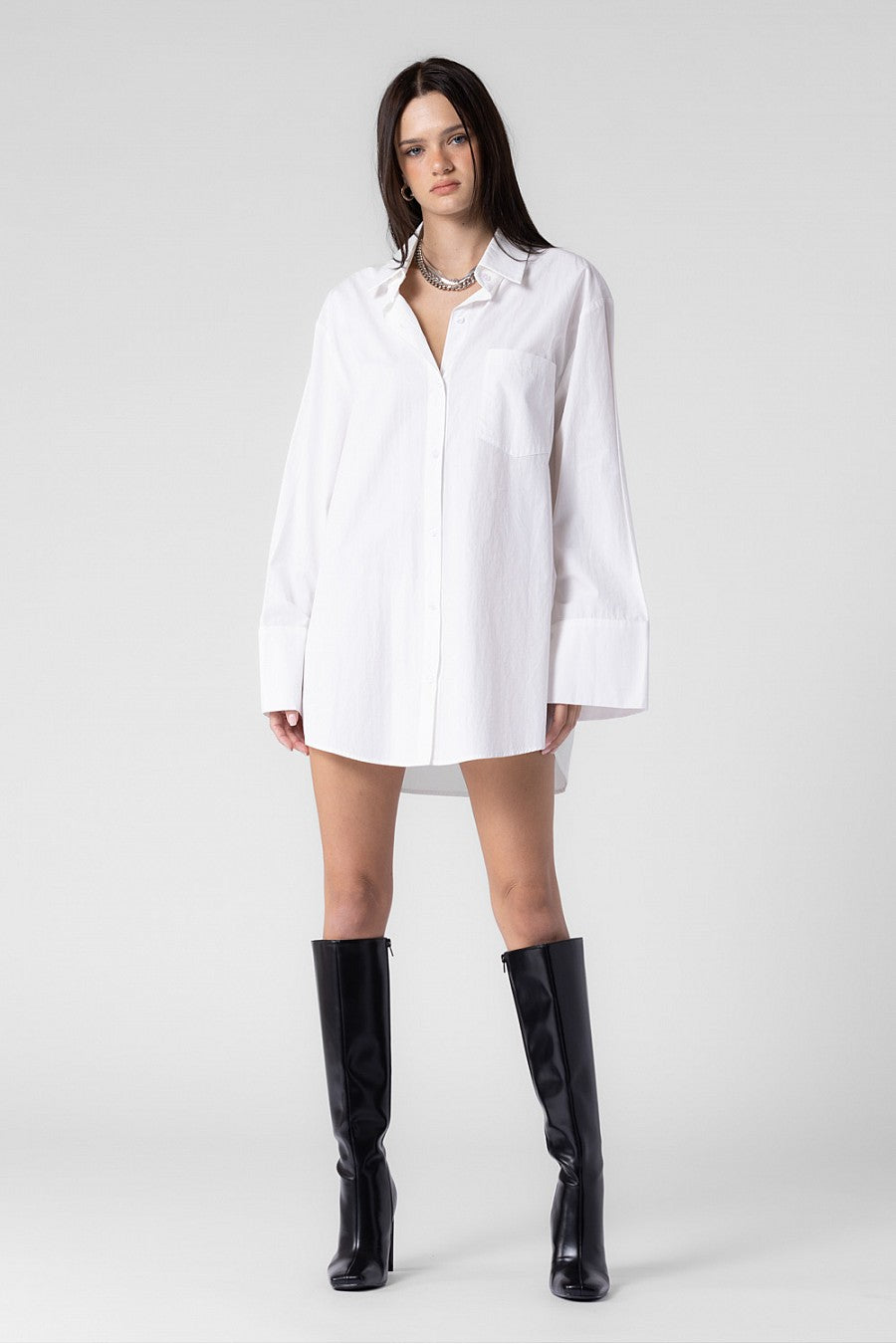 CHARLOTTE WOVEN COTTON OVERSIZED BUTTON DOWN SHIRT DRESS
