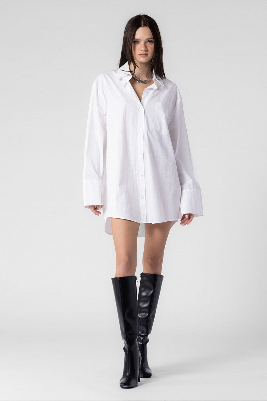 CHARLOTTE WOVEN COTTON OVERSIZED BUTTON DOWN SHIRT DRESS