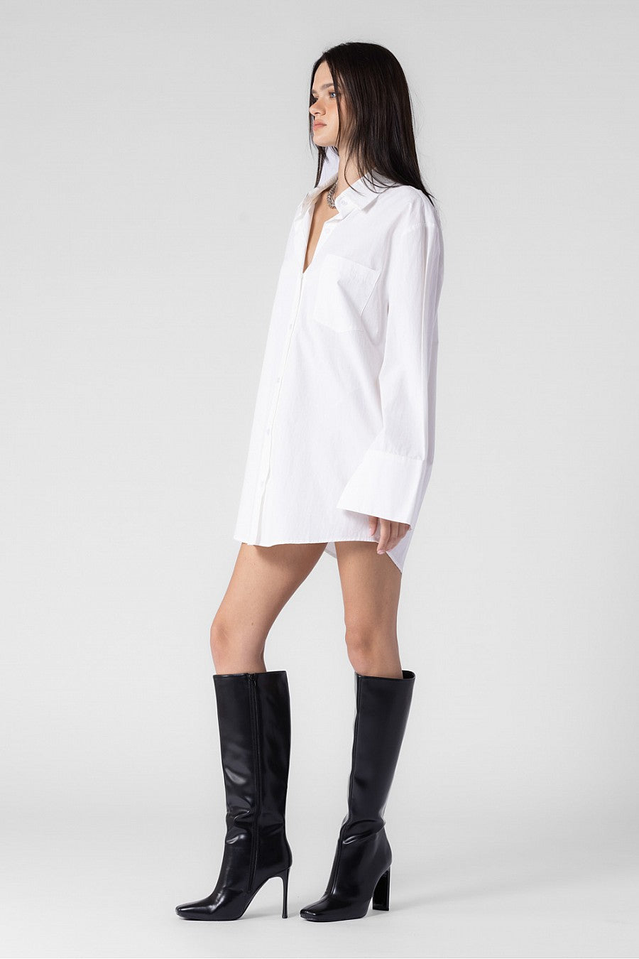 CHARLOTTE WOVEN COTTON OVERSIZED BUTTON DOWN SHIRT DRESS