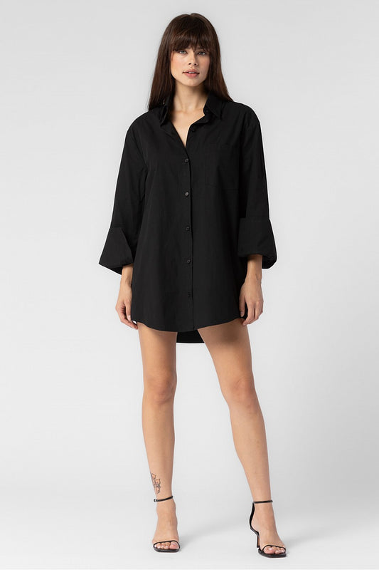 CHARLOTTE WOVEN COTTON OVERSIZED BUTTON DOWN SHIRT DRESS