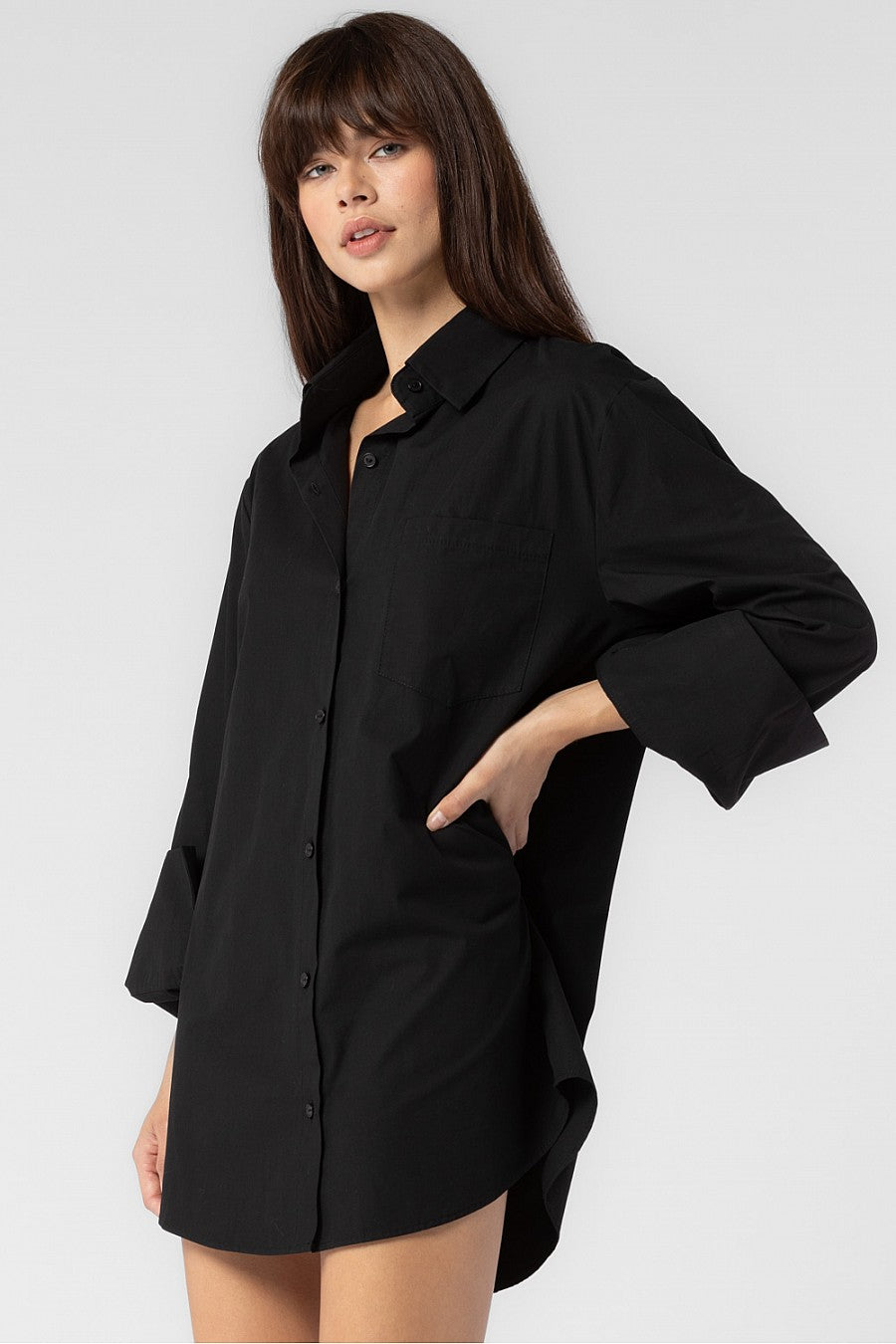 CHARLOTTE WOVEN COTTON OVERSIZED BUTTON DOWN SHIRT DRESS